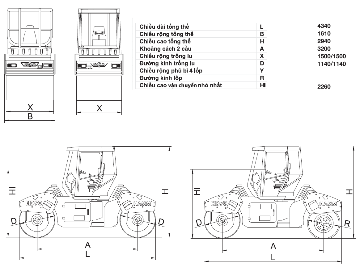 Lu rung hamm HD70 Xe lu rung Hamm hai bánh thép 7 tấn mới 100